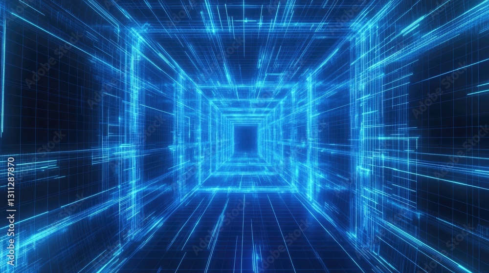 Obraz premium A Futuristic Digital Tunnel Composed of Connected Blue Lines