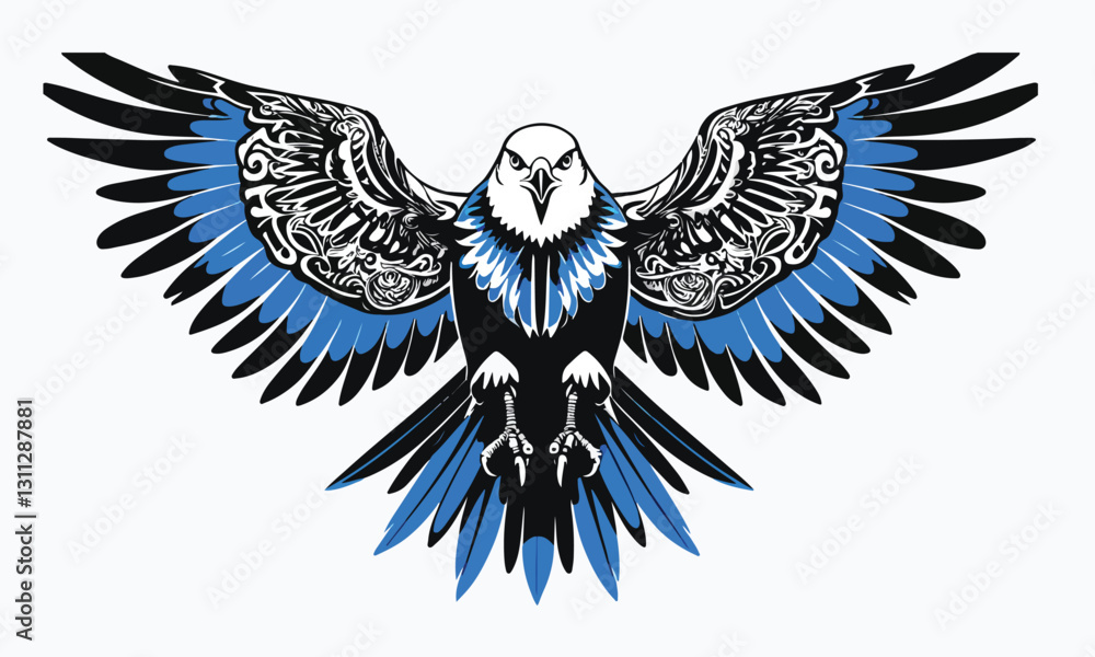 Obraz premium Tribal eagle with heart-shaped wings in a flying silhouette design