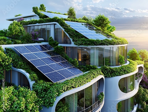 A modern energy-efficient apartment complex powered by renewable energy sources