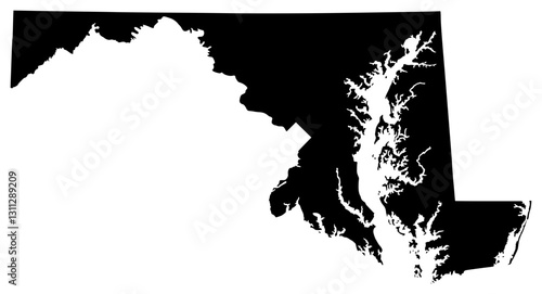 Maryland state silhouette map in black color