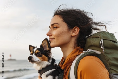 Adventurous spirit enjoying coastal views with loyal dog, serene