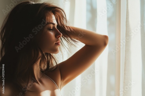 Soft sunlight filters through sheer curtains, illuminating grace