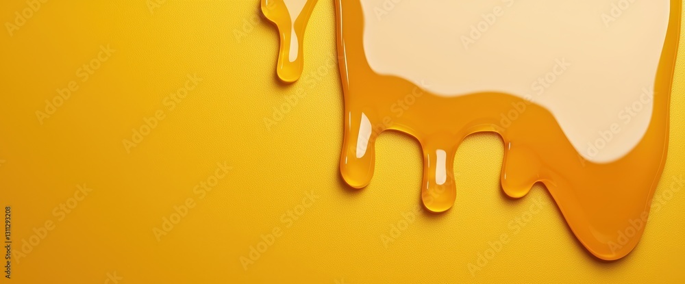 Fototapeta premium Captivating liquid dripping on bright yellow background creating a visually striking honey drip texture display
