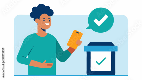 Vote Confirmation An illustration of a citizen receiving a confirmation notification on their mobile phone after casting their vote digitally highlighting the instant feedback of