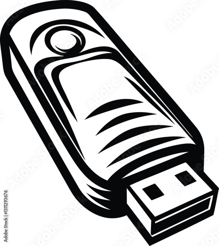 Modern and new style USB or Pen drive isolated vector art, USB or Pen drive silhouette and line art vector illustration