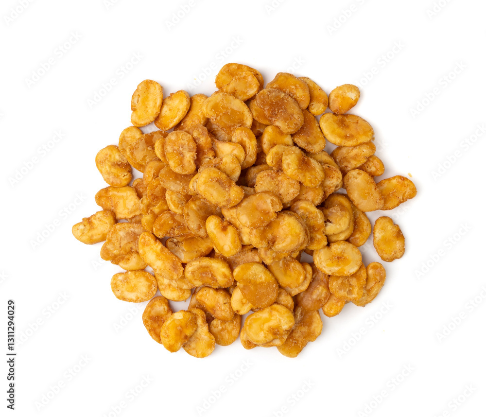 Roasted broad beans snack isolated, fried vicia faba, spicy legume, crispy big beans chips for salads Roasted broad beans snack isolated, fried vicia faba, spicy legume, crispy big beans chips for salads