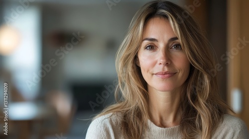 portrait of 45 years old French woman at home, copy space Free Download portrait of 45 years old French woman at home, copy space - GFXLoad