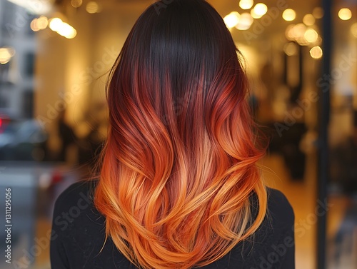 A perfect balayage ombre fade on a womana??s hair captured in a high-fashion setting