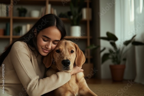 Warm embrace captures bond between girl and golden retriever at