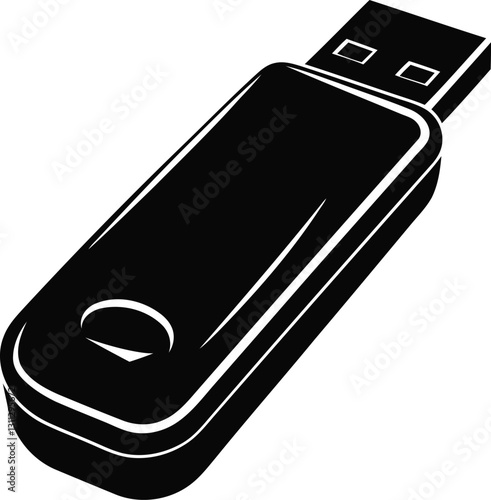 Modern and new style USB or Pen drive isolated vector art, USB or Pen drive silhouette and line art vector illustration