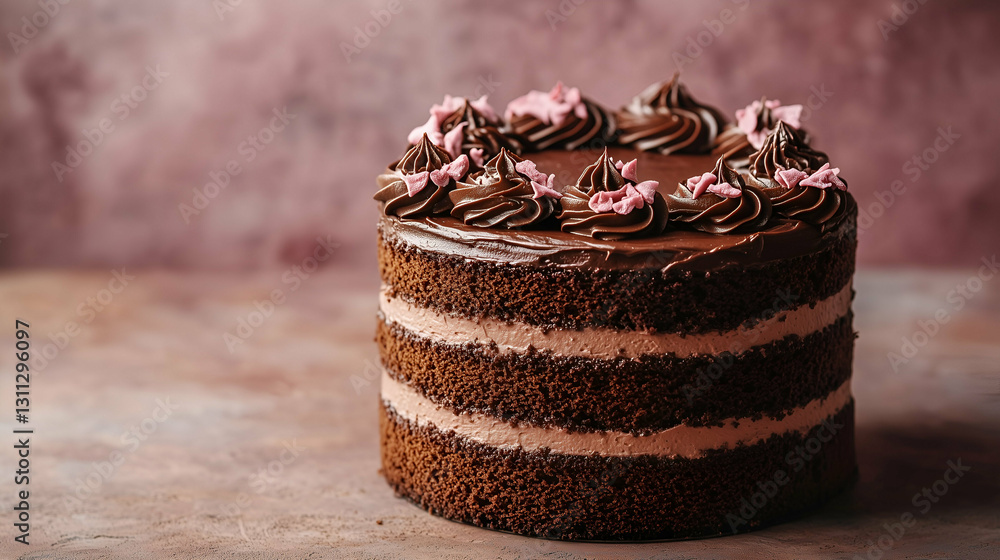 Chocolate cake with pink decorations