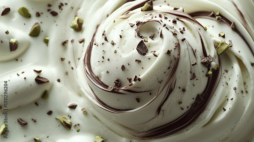 Swirled cream with chocolate and pistachios