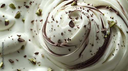 Obraz na płótnie Swirled cream with chocolate and pistachios w salonie