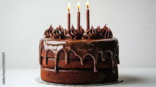 Chocolate birthday cake with candles