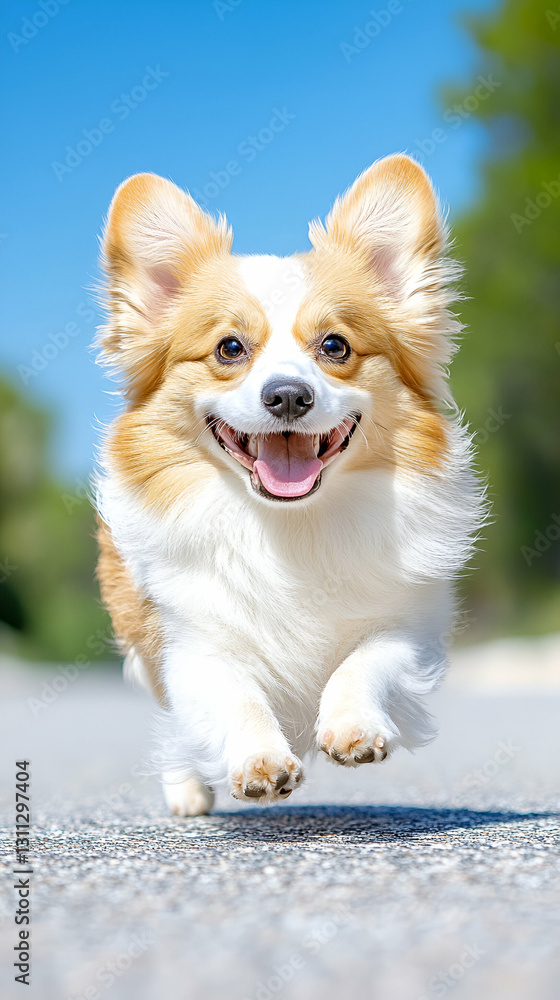 Happy Corgi Running Outdoors on Sunny Day Happy Corgi Running Outdoors on Sunny Day