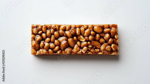 Peanut brittle bar with a caramelized sugar coating, creating a glossy and crunchy texture. A sweet and nutty confectionery snack made with roasted peanuts and hardened caramel.