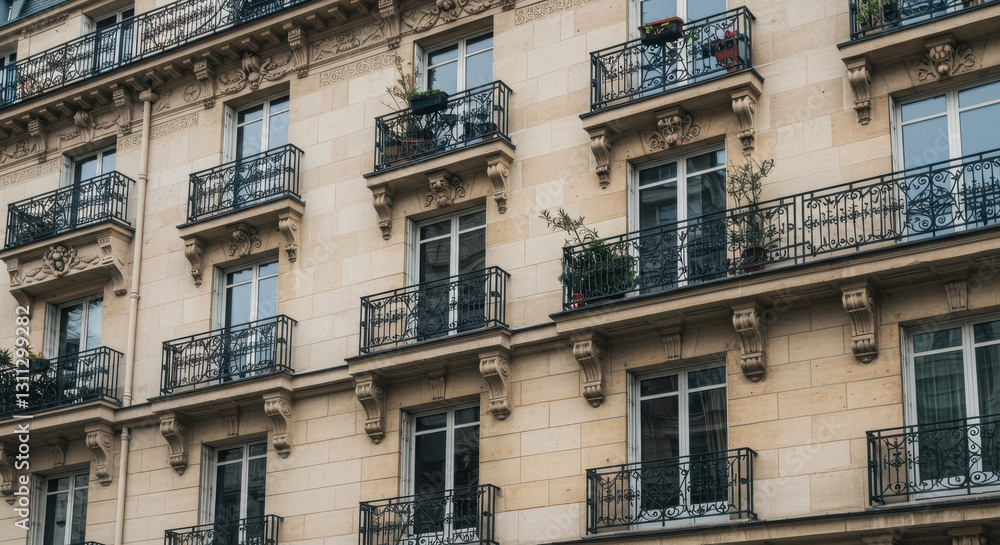 Classic Parisian Apartment Building with Balconies Classic Parisian Apartment Building with Balconies
