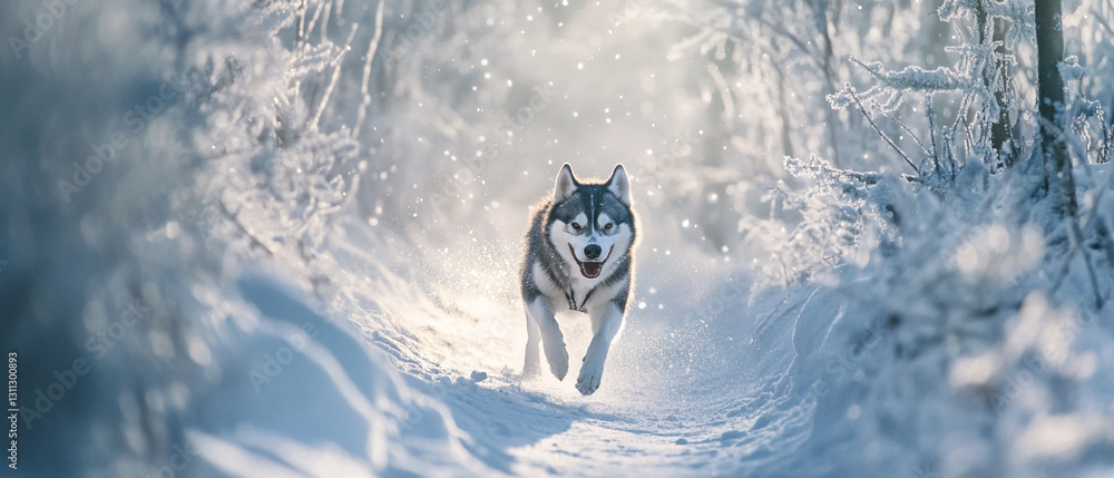 Siberian Husky Joyfully Running Through a Snowy Trail in a Winter Wonderland Capturing the Spirit of Adventure and Freedom in a Beautiful Snow-Covered Landscape Siberian Husky Joyfully Running Through a Snowy Trail in a Winter Wonderland Capturing the Spirit of Adventure and Freedom in a Beautiful Snow-Covered Landscape