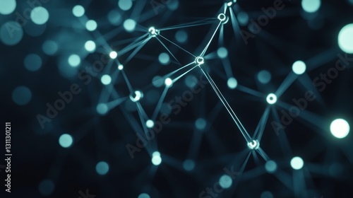 Abstract network connection with glowing nodes and lines on dark background.