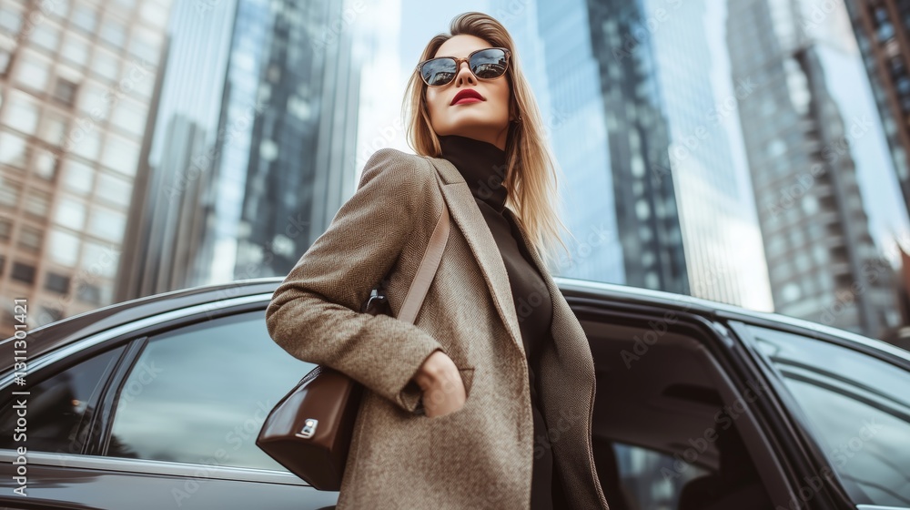 © alex - Businesswoman stylish handbag luxury car AI generated