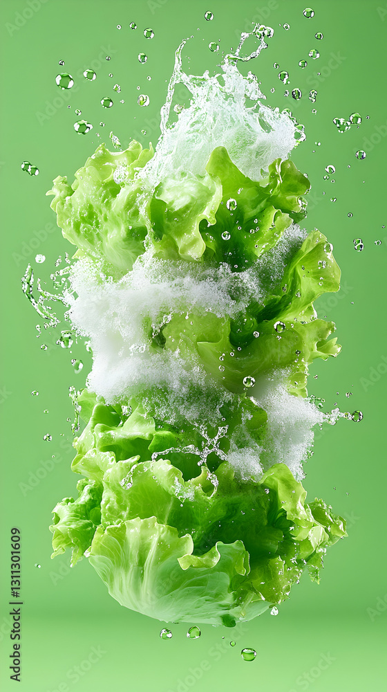 Lettuce Cleansing Head of lettuce with water splash on plain green backdrop Lettuce Cleansing Head of lettuce with water splash on plain green backdrop