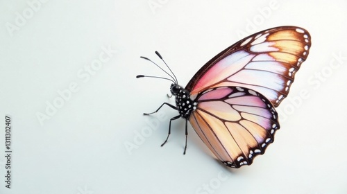 A Delicate Pastel Butterfly with Intricate Wing Patterns on a Simple Background