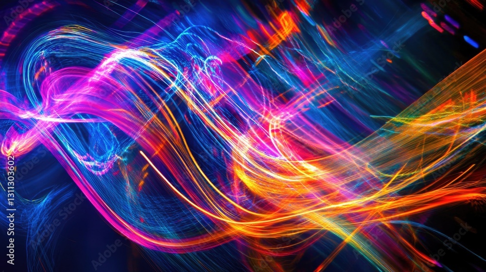 Vivid abstract light streaks displaying vibrant colors across the dark backdrop Vivid abstract light streaks displaying vibrant colors across the dark backdrop