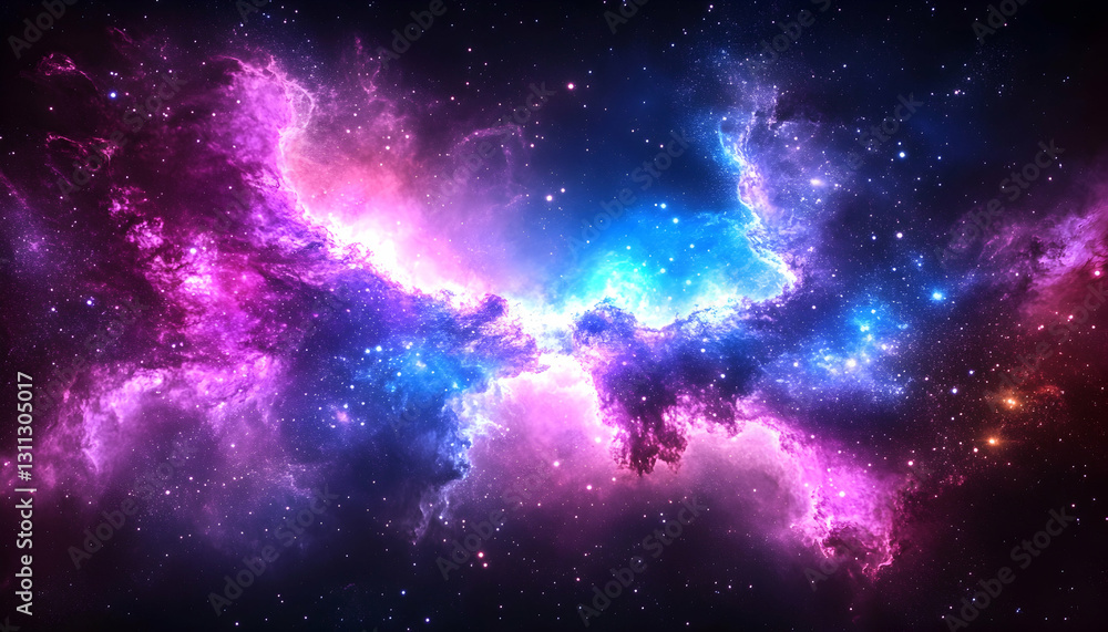 Fototapeta premium Nebula shines brightly in deep space. Stars gleam in distant background