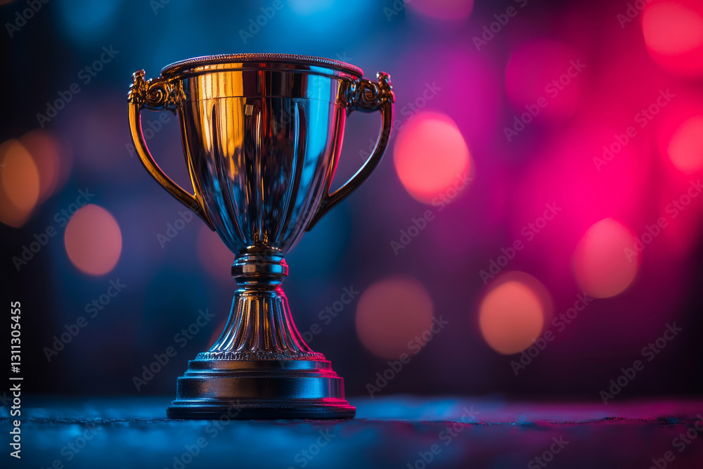 Sparkling Trophy Stands Proudly Against a Vibrant Background Sparkling Trophy Stands Proudly Against a Vibrant Background