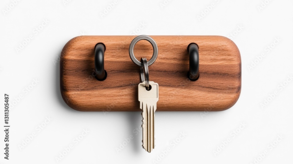 Minimalist Key Holder with Wooden Base and Stylish Keychain. Generative AI Minimalist Key Holder with Wooden Base and Stylish Keychain. Generative AI