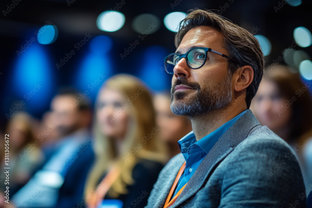 Obraz premium Engaged Audience Member Listening During a Conference Session