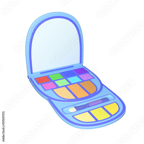 Eyeshadow palette icon isolated on a white background. Makeup palette with mirror. 3d rendering
