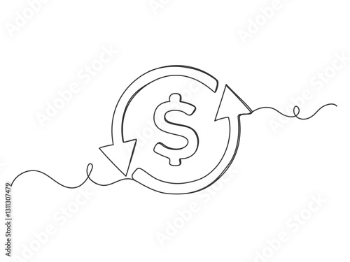 Continuous one line art shape currency exchange isolated.