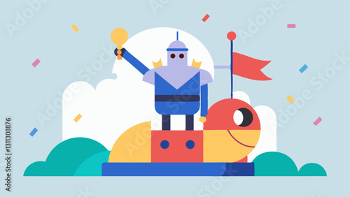 Victory Pose The knight stands tall in the roller coaster car one foot on the seat with his sword raised triumphantly celebrating his bravery even in this modern amut park ride.