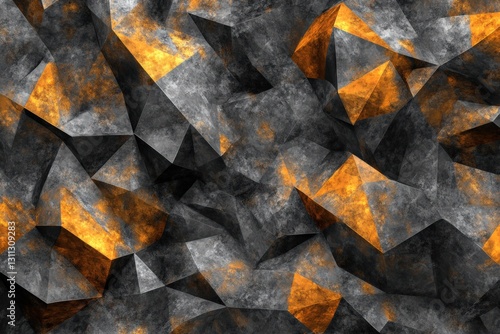 Abstract Geometric Rock Texture with Fiery Orange Accents Featuring Dark Grays and Rich Black Tones—Aesthetic Backdrop for Creative Projects