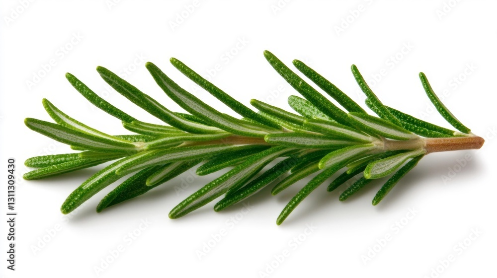 Close-Up of Rosemary Sprig with Fine Green Leaves Isolated on White Background. Generative AI Close-Up of Rosemary Sprig with Fine Green Leaves Isolated on White Background. Generative AI
