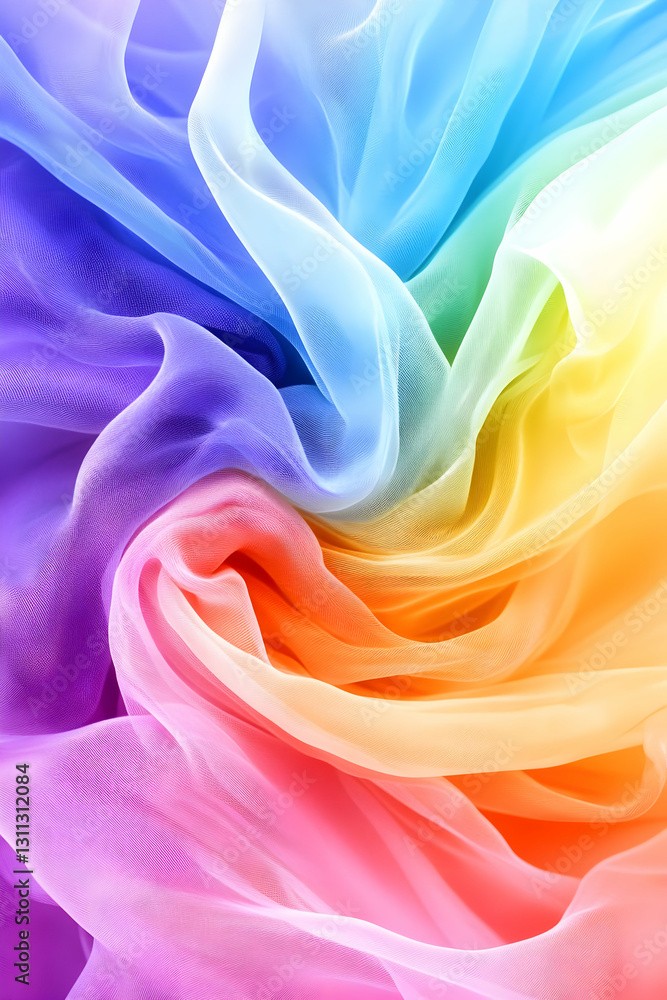 Obraz premium Rainbow fabric swirling. Colorful abstract waves. Textured backdrop closeup