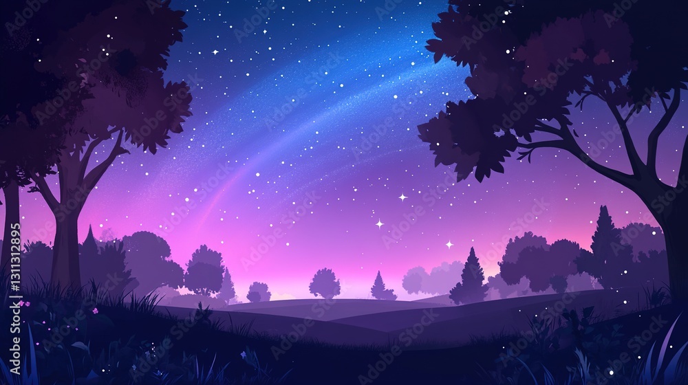 Fantasy landscape with aurora borealis in the night sky illustration
Fantasy landscape with aurora borealis in the night sky illustration