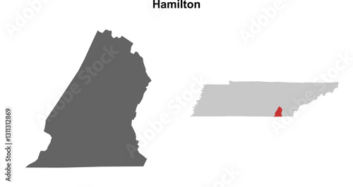 Hamilton County (Tennessee) blank outline map set