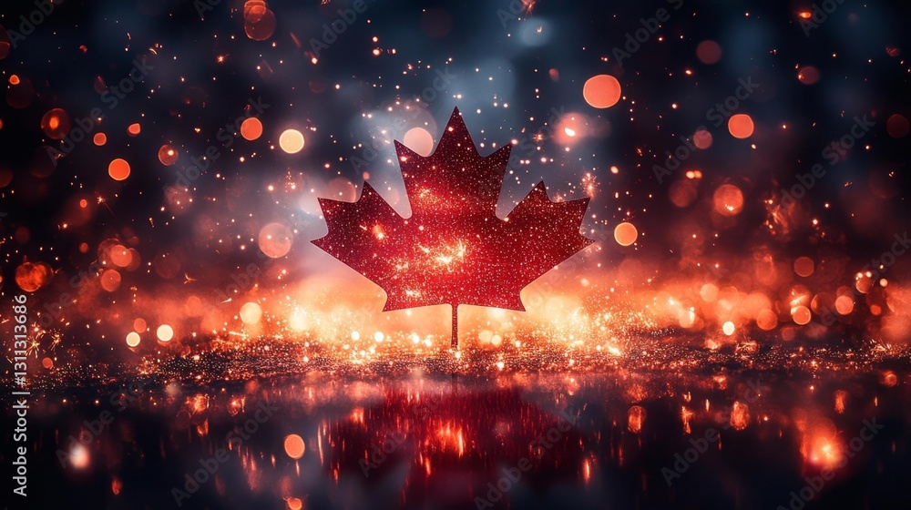Fototapeta premium Magical Reflection of Fireworks in Water Celebrating Canadian Unity. Generative AI