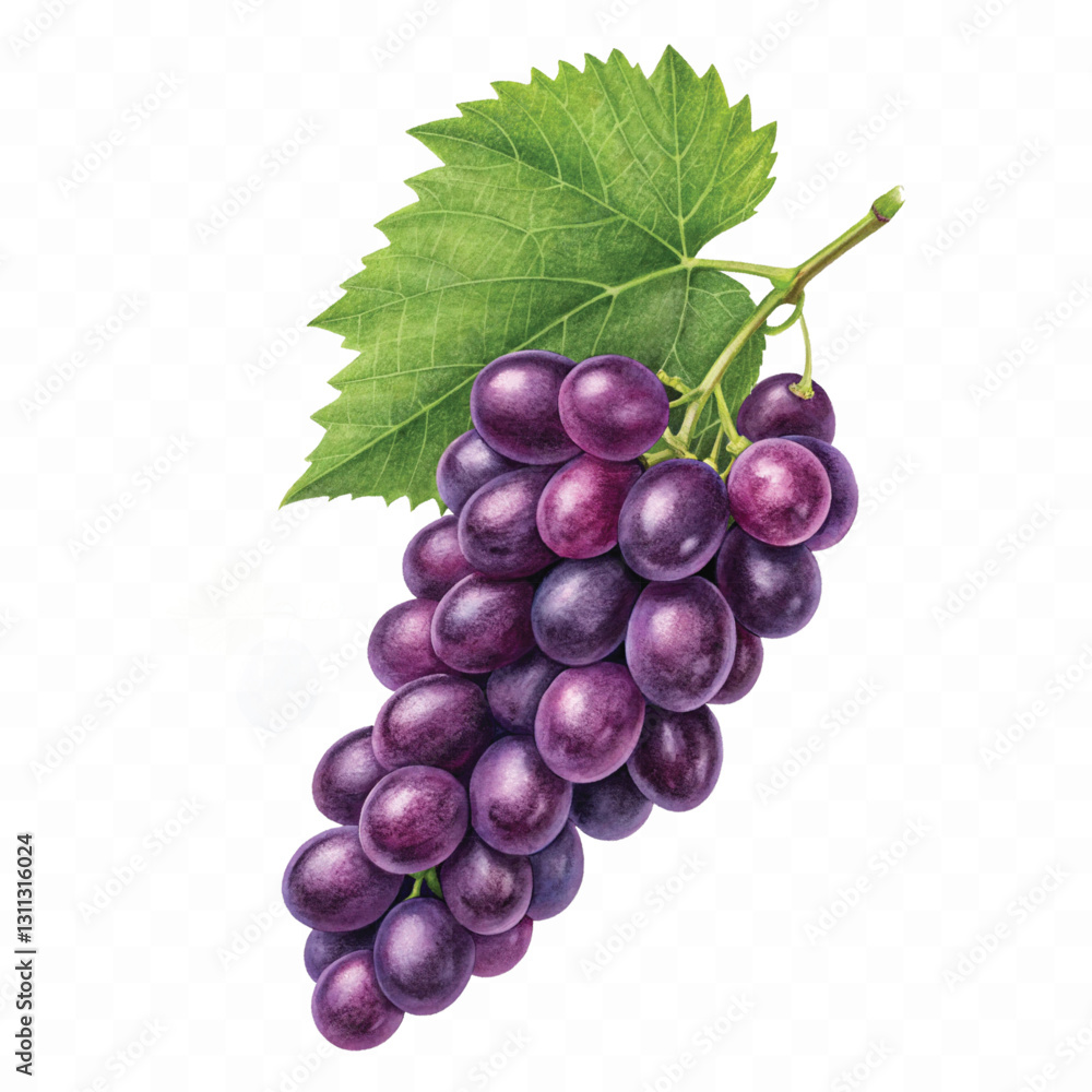 Fototapeta premium abstract 3d fresh grapes with green leaf isolated on a white background