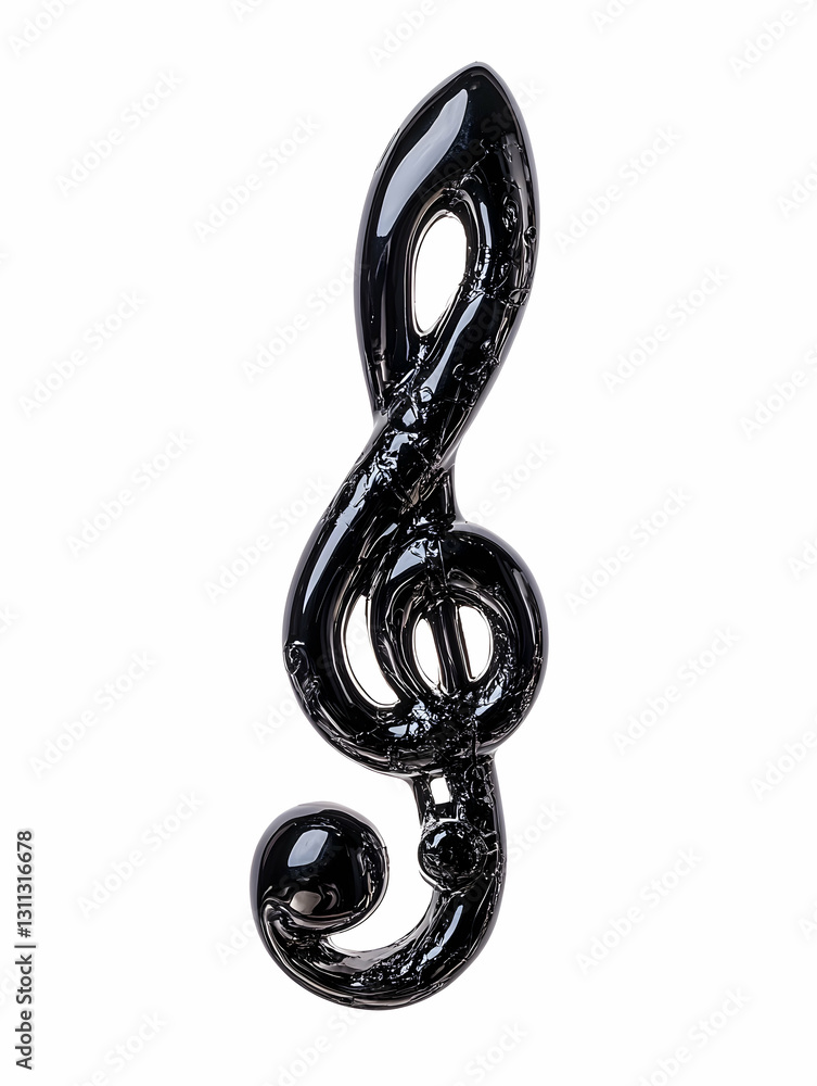 Obraz premium Shiny black treble clef musical symbol isolated against a stark white background