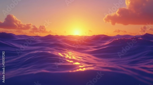 Vibrant sunset over calm ocean waves.