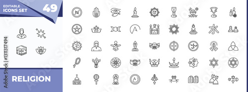 outline icons set - religion concept. vector icons included priest, holy star and more.