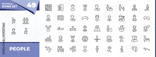 outline icons set - people concept. vector icons included backpacker running, classes and more.