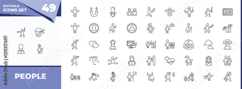 outline icons set - people concept. vector icons included flag semaphore language, pirate head and more.