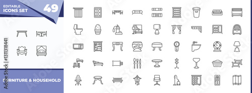 outline icons set - furniture & household concept. vector icons included table, dinner table and more.