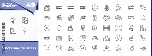 outline icons set - electronic stuff fill concept. vector icons included ro, photogram and more.