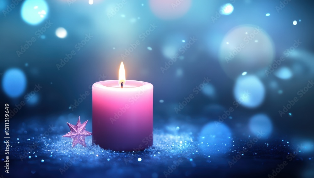 There is a beautiful candle along with pine cones sitting in the snow There is a beautiful candle along with pine cones sitting in the snow