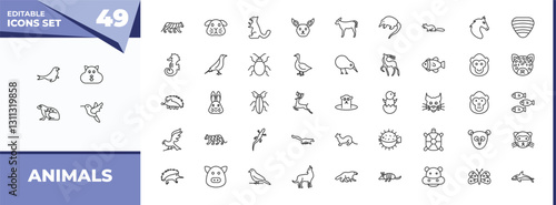outline icons set - animals concept. vector icons included sea lion, wombat and more.